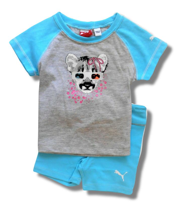 PUMA OUTFIT SET 2 PC SHIRT SHORT PANTS GIRLS - BABY 18 MONTHS AQUA 3D