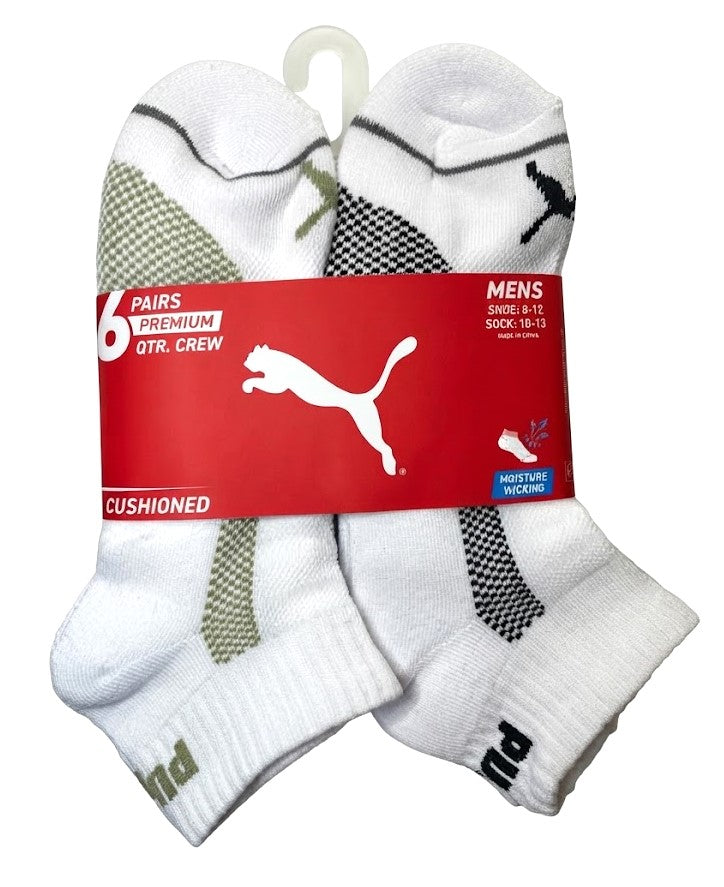 PUMA SOCKS MEN'S - QUARTER 263 - PIPE WHITE MILO - LARGE - PACK 6 XX