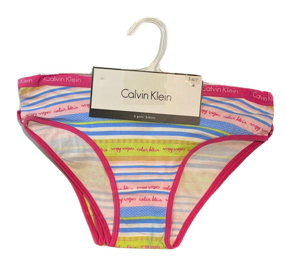 CALVIN KLEIN PACK 3 PANTIES GIRLS - LIME SZ 6 7 -BRIEF BIKINIS UNDERWEAR COTTON