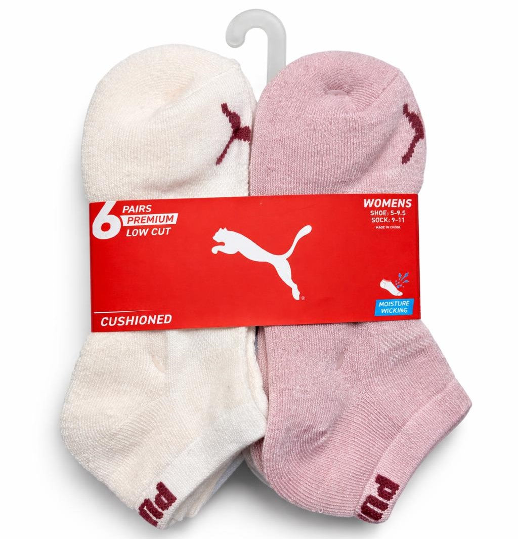 PUMA SOCKS WOMEN'S - LOW CUT 263 - SOLID 3 - CREAM PINK - SHOE SZ 5-9.5 -PACK 6