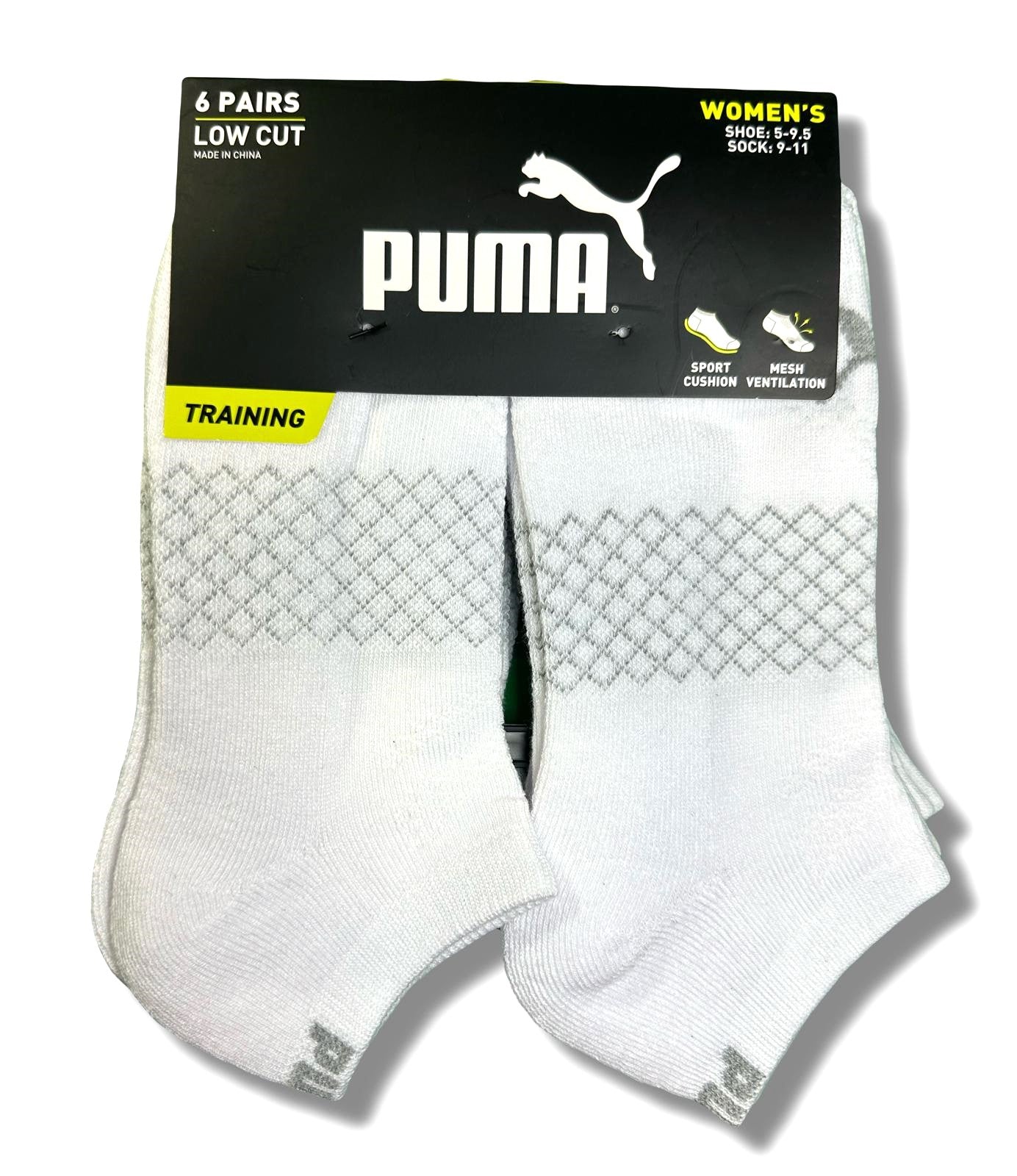 PUMA SOCKS WOMEN'S - LOW CUT 253 - NET WHITE - SHOE SZ 5-9.5 - PACK 6