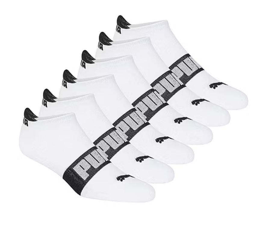 PUMA SOCKS MEN'S - LOW CUT - EDGE 243 - WHITE BLACK 2 - LARGE (10-13) PACK 6 XX