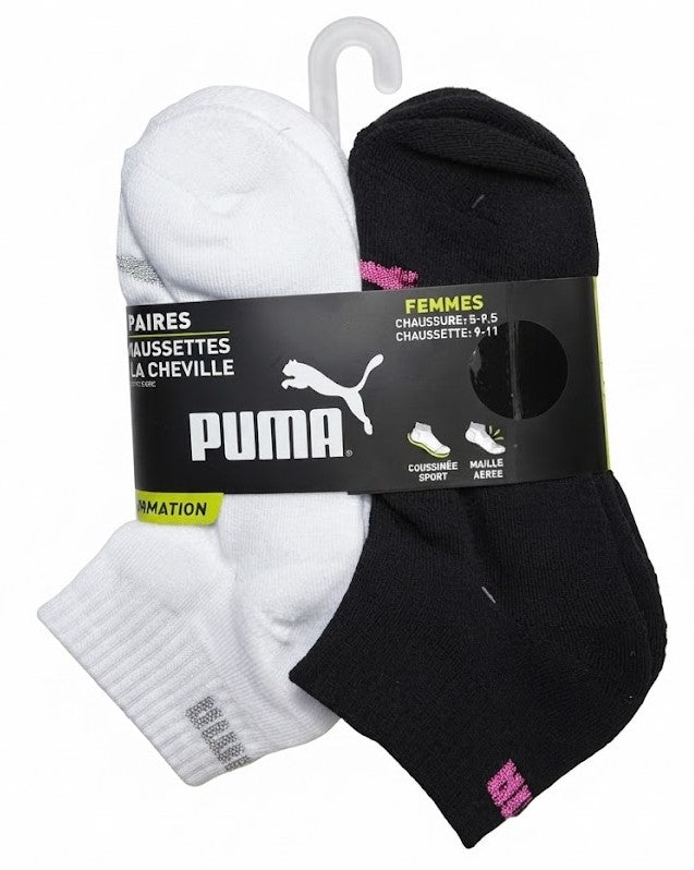 PUMA SOCKS WOMEN'S - QUARTER 263 - FERN BLACK PINK - SHOE SZ 5-9.5 -PACK 6