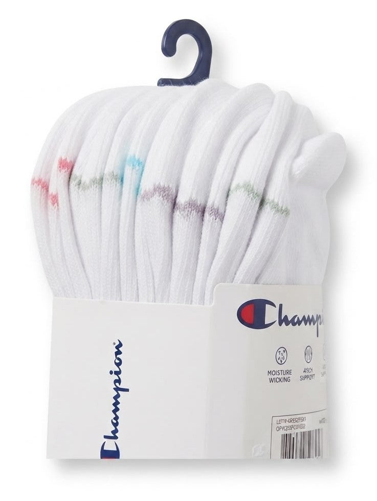 CHAMPION SOCKS WOMEN'S - LOW CUT - 263 WHITE LOGO PINK - SHOE SZ 4-10 PACK 10