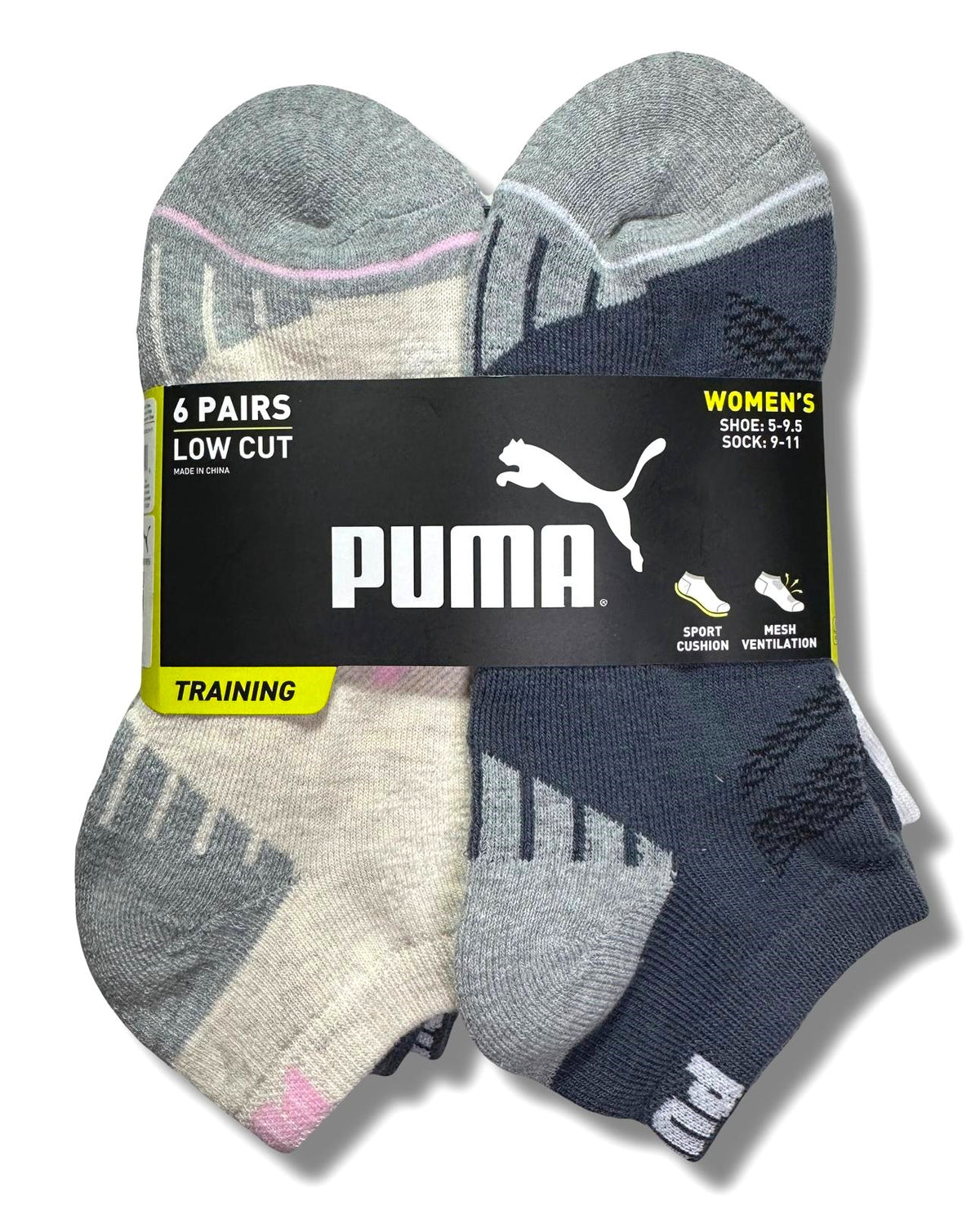 PUMA SOCKS WOMEN'S - LOW CUT 243 - ASHY CREAM BLUE - SHOE SZ 5-9.5 - PACK 6