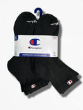 CHAMPION SOCKS WOMEN'S - QUARTER 263 - BLACK SOLID - LARGE (6-12) PACK 6