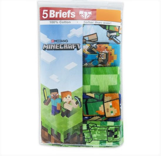 PACK 5 BRIEFS BOYS - MINECRAFT SZ 4 - UNDERWEAR X5 COMIC COTTON VIDEO GAME