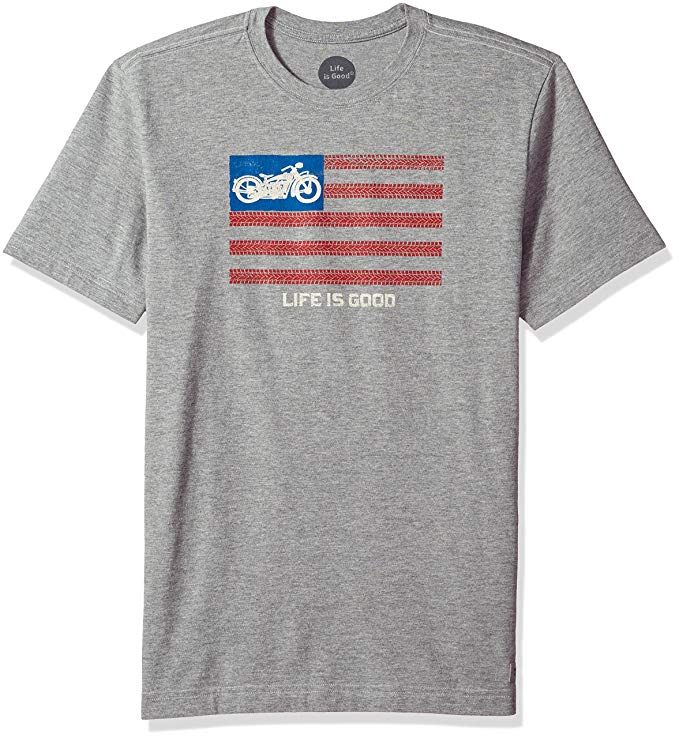 LIFE IS GOOD MEN'S TEE SHIRT - GREY MEDIUM - MOTORCYCLE USA FLAG