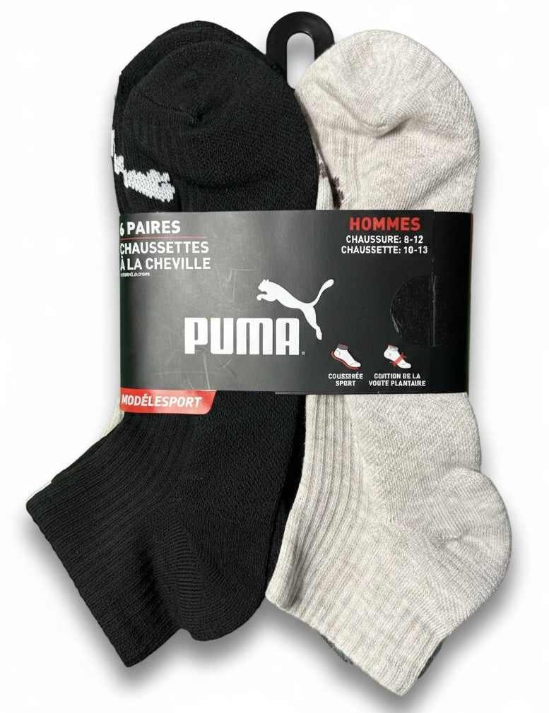 PUMA SOCKS MEN'S - QUARTER CUT - RIBBED 263 -GREY BEIGE- LARGE (10-13) PACK 6 XX