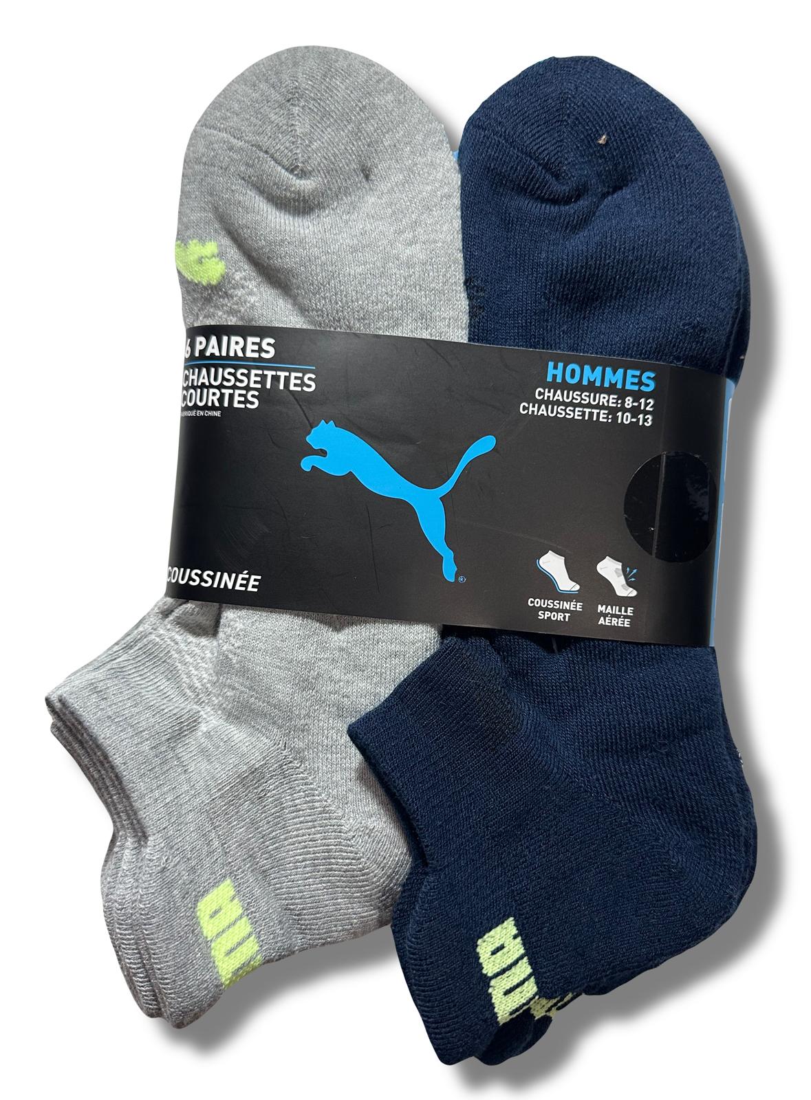 PUMA SOCKS MEN'S - LOW CUT - EDGE 243 - BLUE LIME - LARGE (10-13) PACK 6 XX