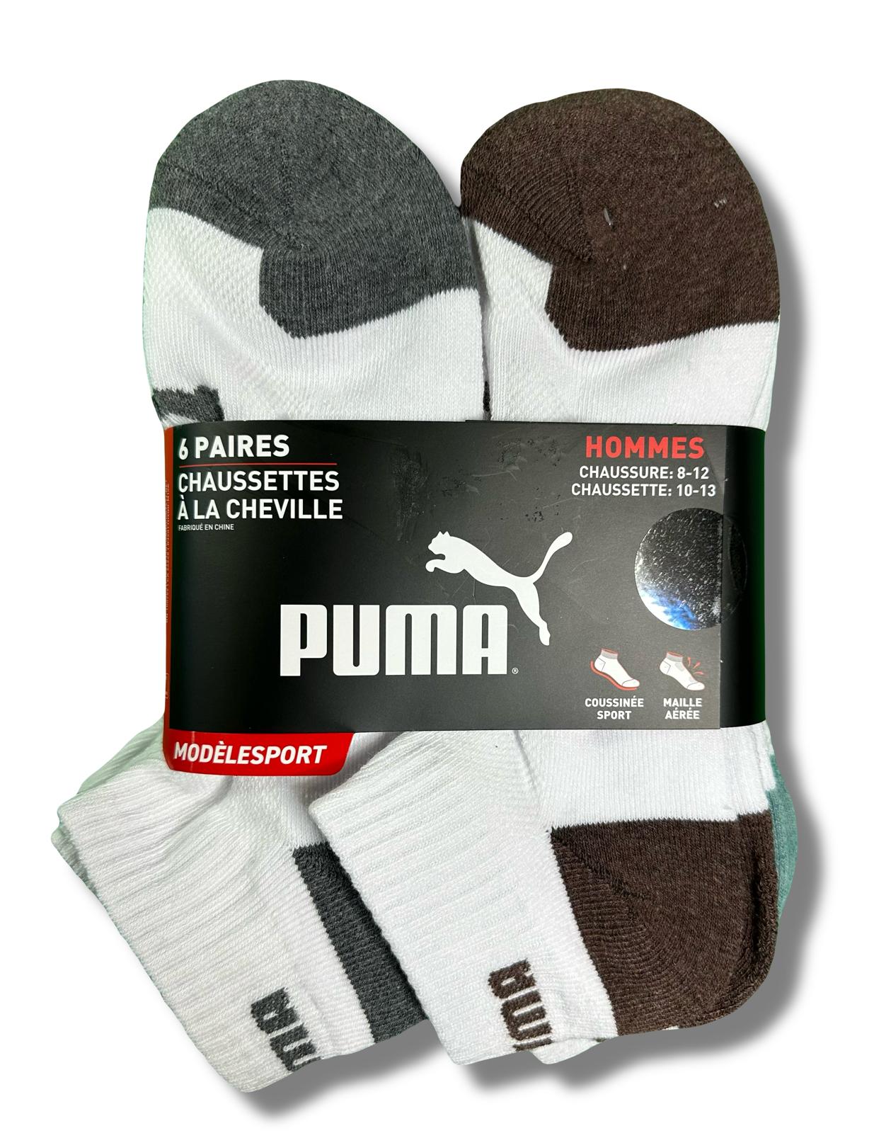 PUMA SOCKS MEN'S - QUARTER - EVEN 263 - WHITE GREEN BROWN - PACK 6 XX