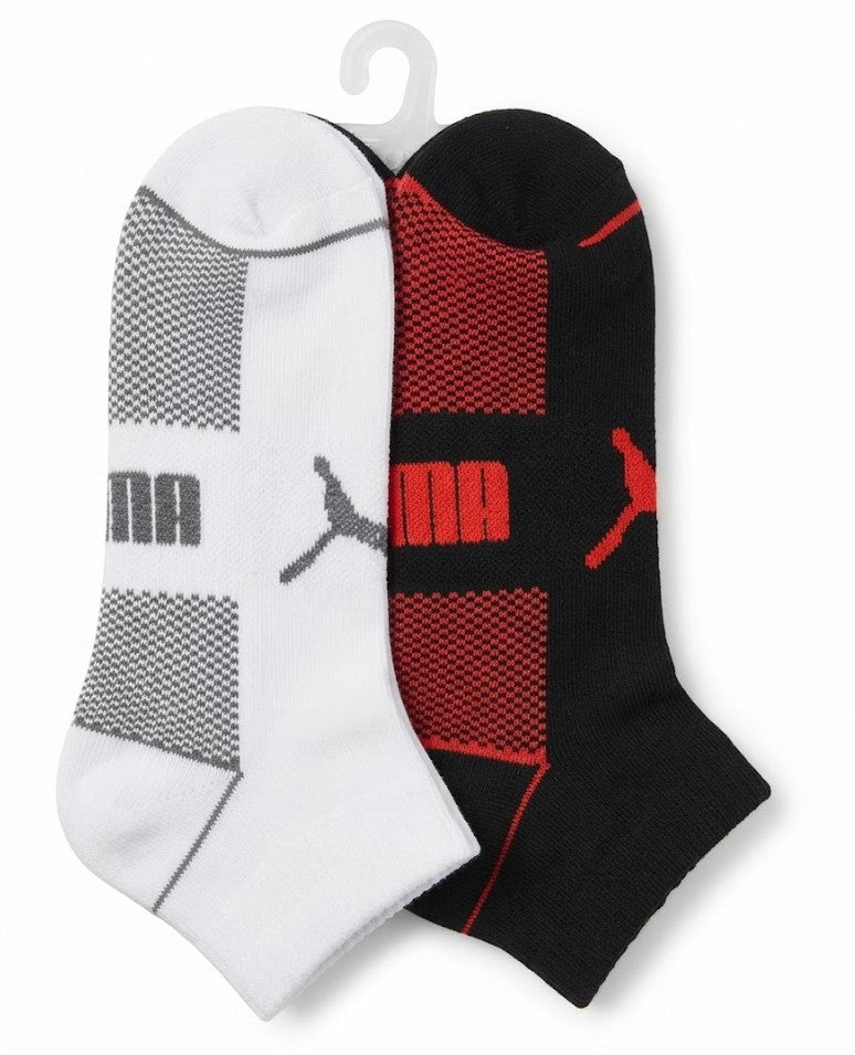 PUMA SOCKS MEN'S - QUARTER 263 - MILO BLACK RED - LARGE - PACK 6 XX
