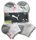 PUMA SOCKS WOMEN'S - QUARTER 243 - EDGE PINK GREEN - SHOE SZ 5-9.5 - PACK 6