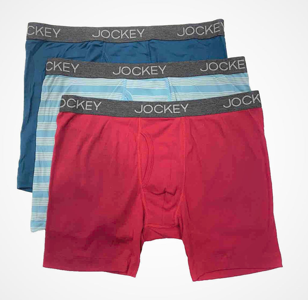 JOCKEY MEN'S BOXER X3 - STRIPED AQUA SMALL - 3 PACK UNDERWEAR BOXER BRIEFS