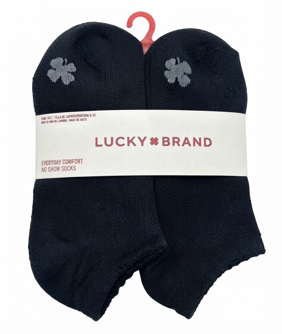 LUCKY BRAND SOCKS WOMEN'S - NO SHOW 263 - SOLID BLACK - SHOE SZ 4-10 -PACK 10