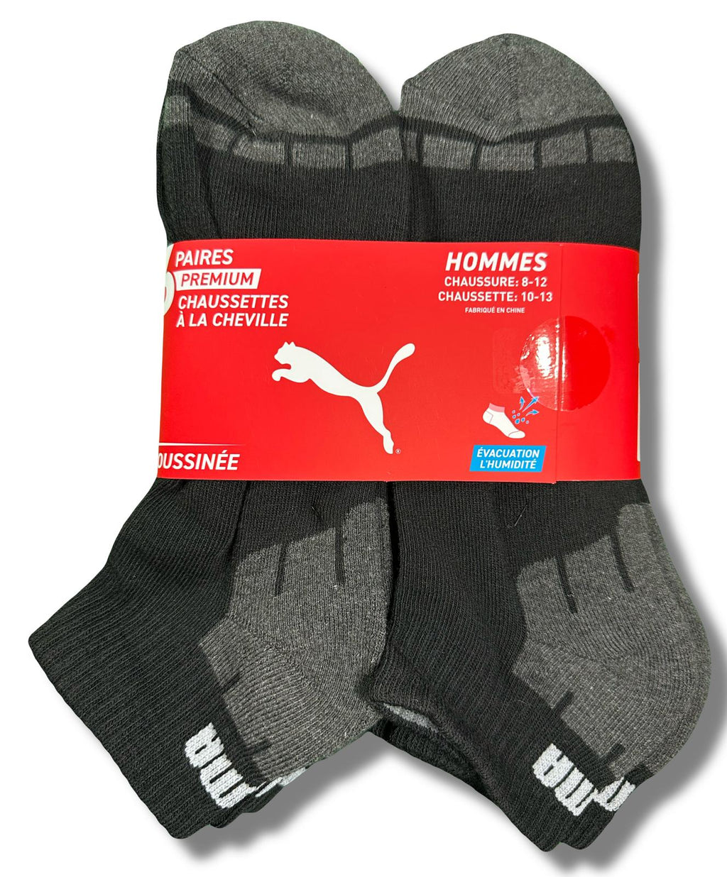 PUMA SOCKS MEN'S - QUARTER CUT - CUBE 253 - BLACK GREY - LARGE (10-13) PACK 6 XX