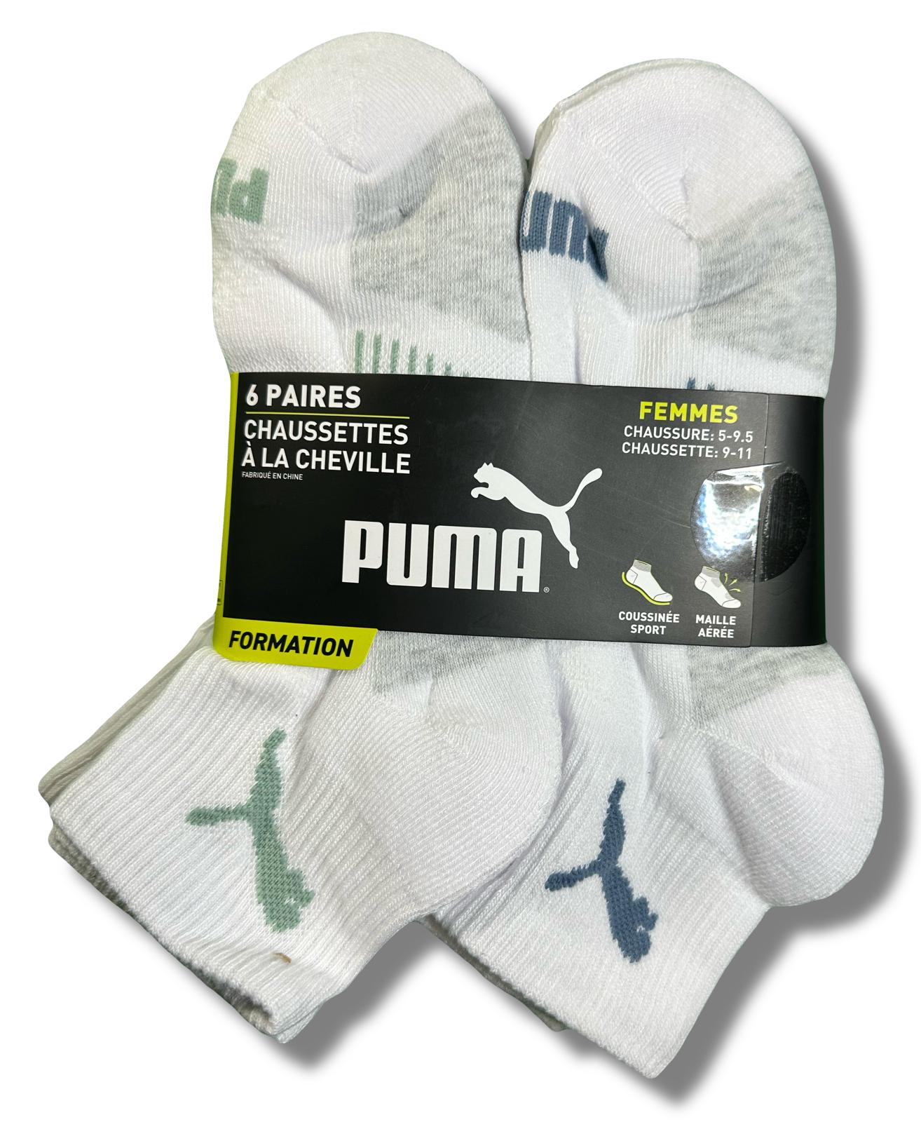 PUMA SOCKS WOMEN'S - QUARTER 263 - EVEN WHITE PINK - SHOE SZ 5-9.5 - PACK 6