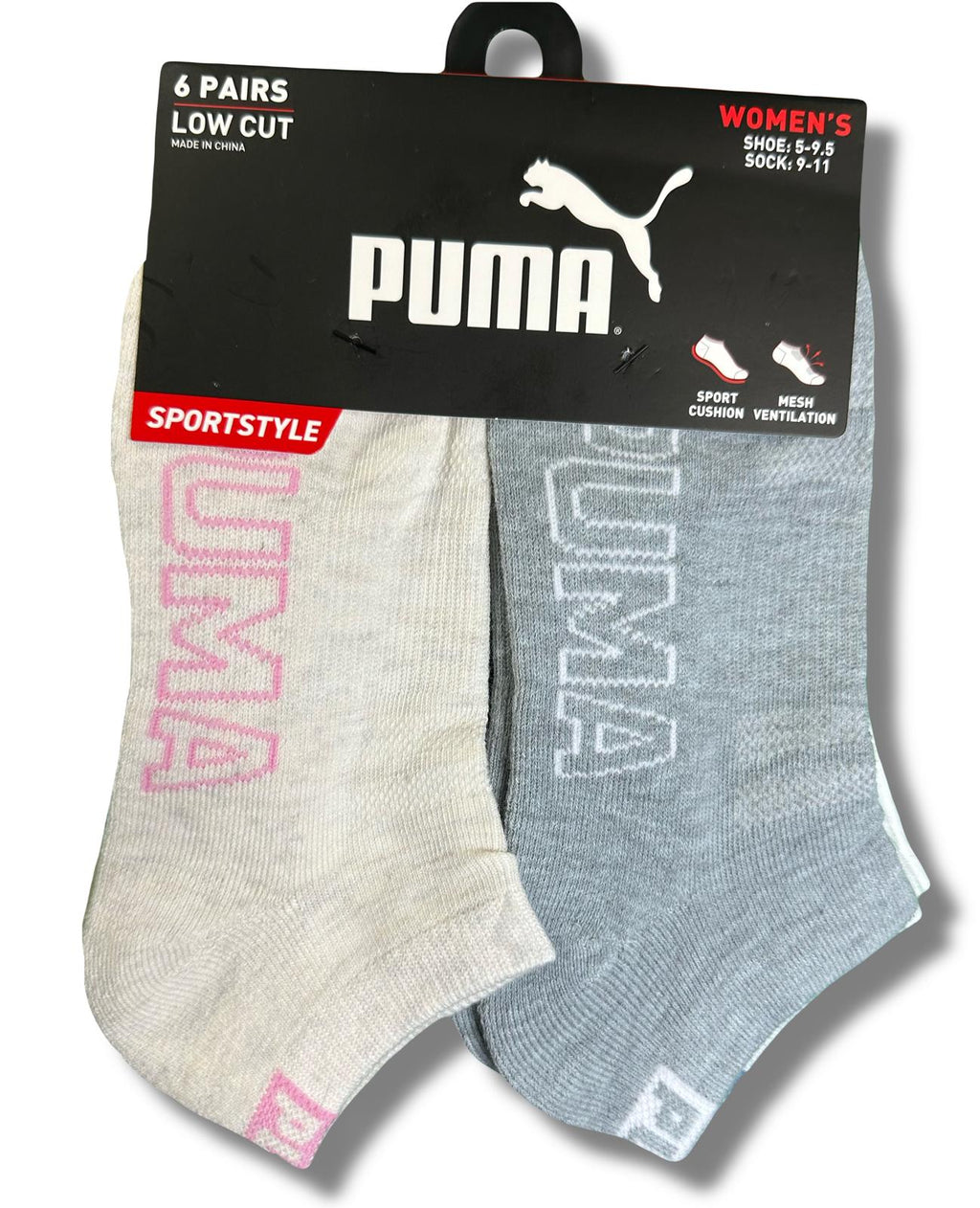 PUMA SOCKS WOMEN'S - LOW CUT 253 - SLATE VANILLA GREY - SHOE SZ 5-9.5 -PACK 6