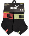 PUMA SOCKS WOMEN'S - QUARTER 263 - EDGE BLACK PINK - SHOE SZ 5-9.5 - PACK 6