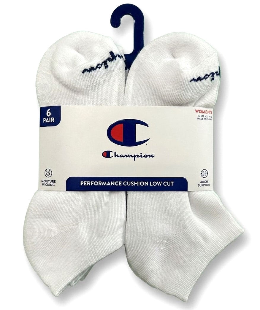 CHAMPION SOCKS WOMEN'S - LOW CUT - 263 WHITE SOLID 2 - SHOE SZ 5-9 PACK 6