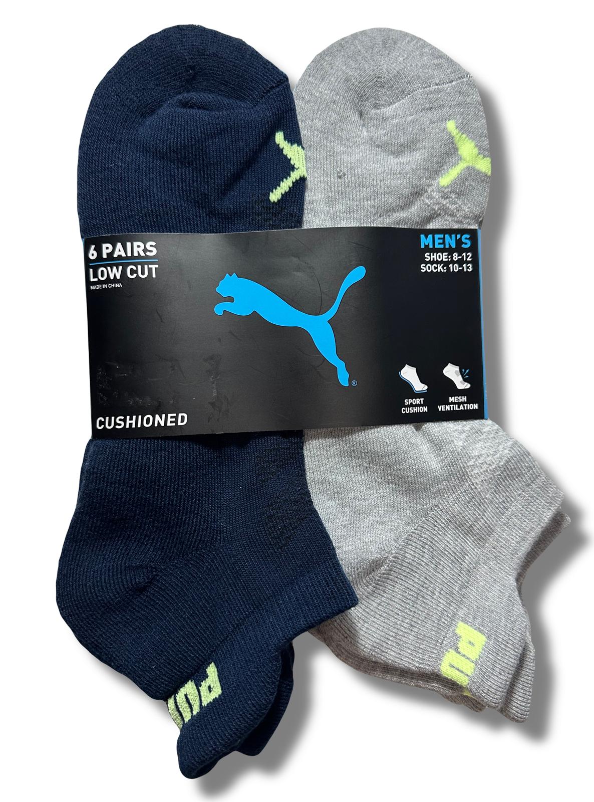 PUMA SOCKS MEN'S - LOW CUT - EDGE 243 - BLUE LIME - LARGE (10-13) PACK 6 XX