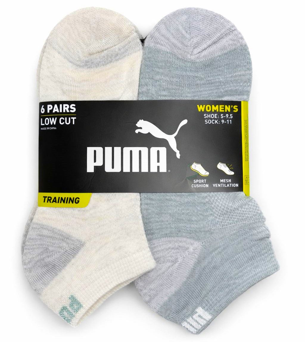 PUMA SOCKS WOMEN'S - LOW CUT 263 - FAYE - CREAM GREEN - SHOE SZ 5-9.5 -PACK 6