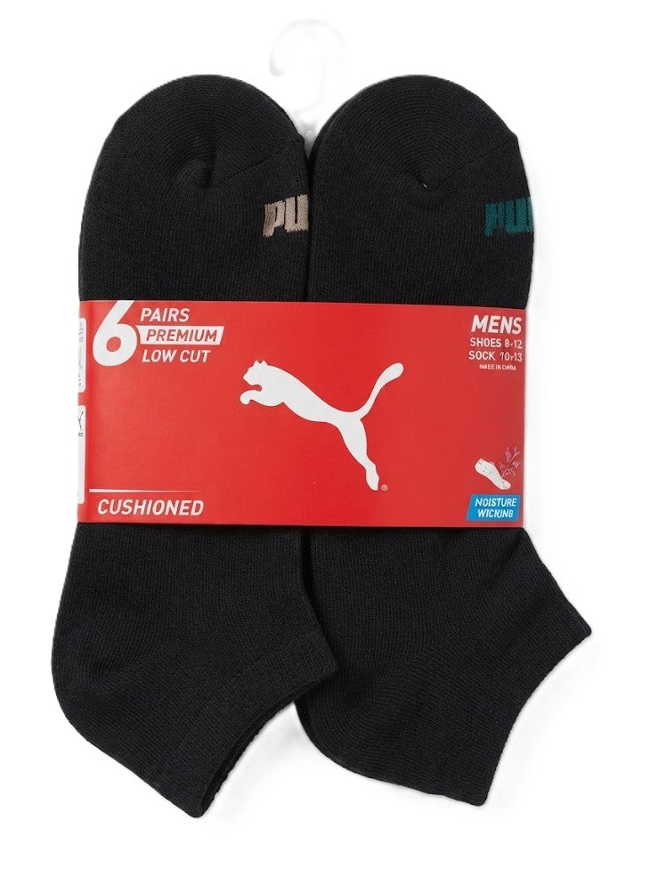 PUMA SOCKS MEN'S - LOW 263 - AURA BLACK GREEN - LARGE - PACK 6 XX