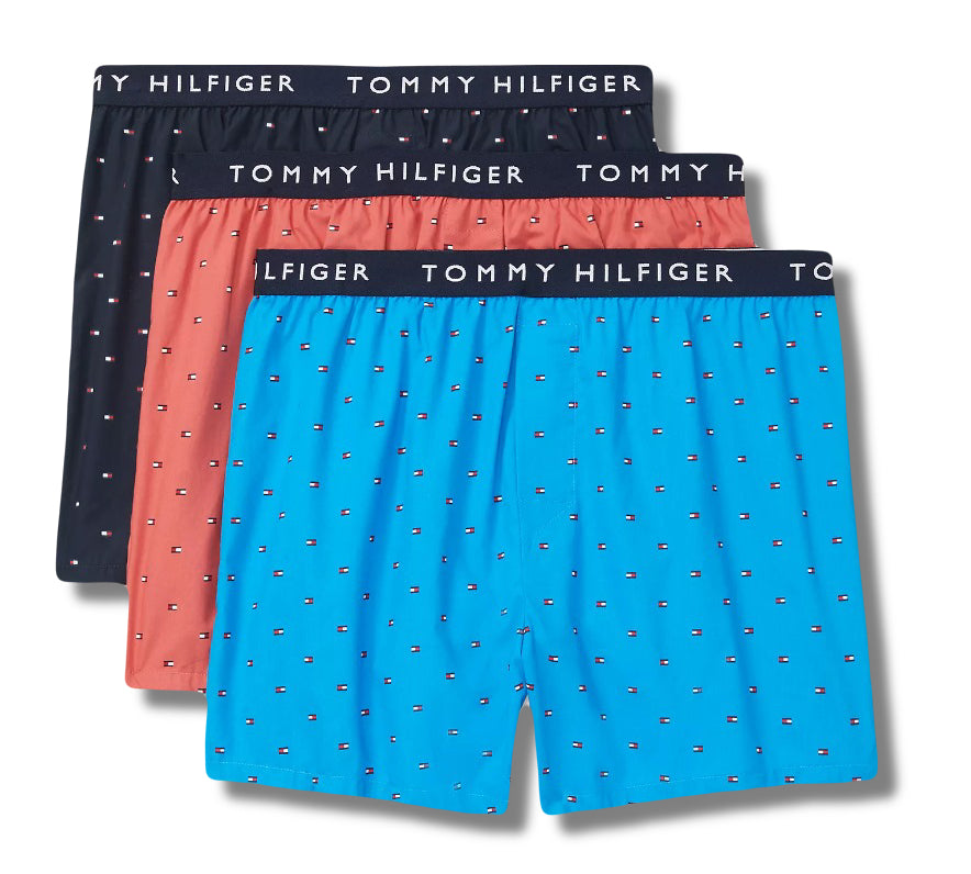 TOMMY HILFIGER MEN X3 - 243 ROBINS LARGE - 3 PACK SLIM WOVEN BOXER UNDERWEAR