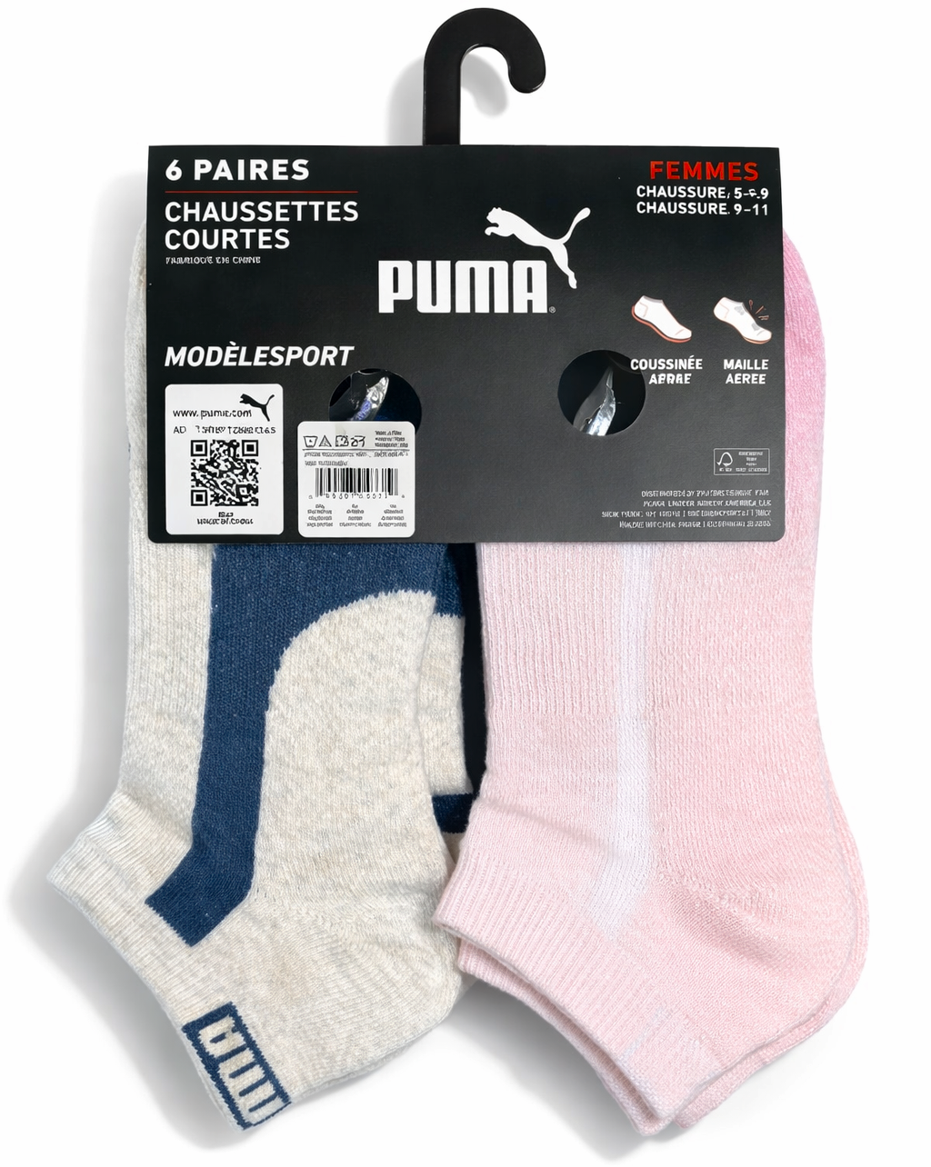 PUMA SOCKS WOMEN'S - LOW CUT 263 - PIPE GREY BLUE - SHOE SZ 5-9.5 - PACK 6
