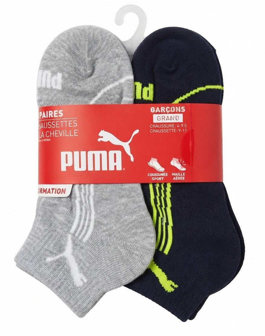 PUMA SOCKS BOYS X6 - QUARTER 263 - PIPE WHITE BLUE NAVY SZ LARGE 4-9.5 - 6 PACK