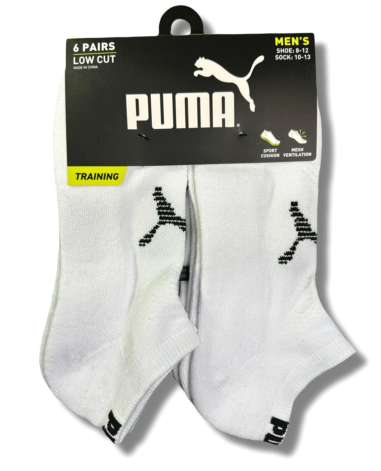 PUMA SOCKS MEN'S - LOW CUT - DUSK 253 - WHITE BLACK - LARGE PACK 6 XX