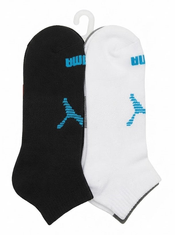 PUMA SOCKS MEN'S - QUARTER 263 - AURA BLACK BLUE WHITE - LARGE - PACK 6 XX