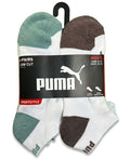 PUMA SOCKS MEN'S - LOW CUT - EVEN 263 - WHITE GREEN BRO- LARGE (10-13) PACK 6 XX