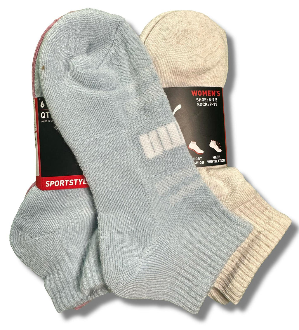 PUMA SOCKS WOMEN'S - QUARTER 253 - FERN BLUE CREAM - SHOE SZ 5-9.5 -PACK 6