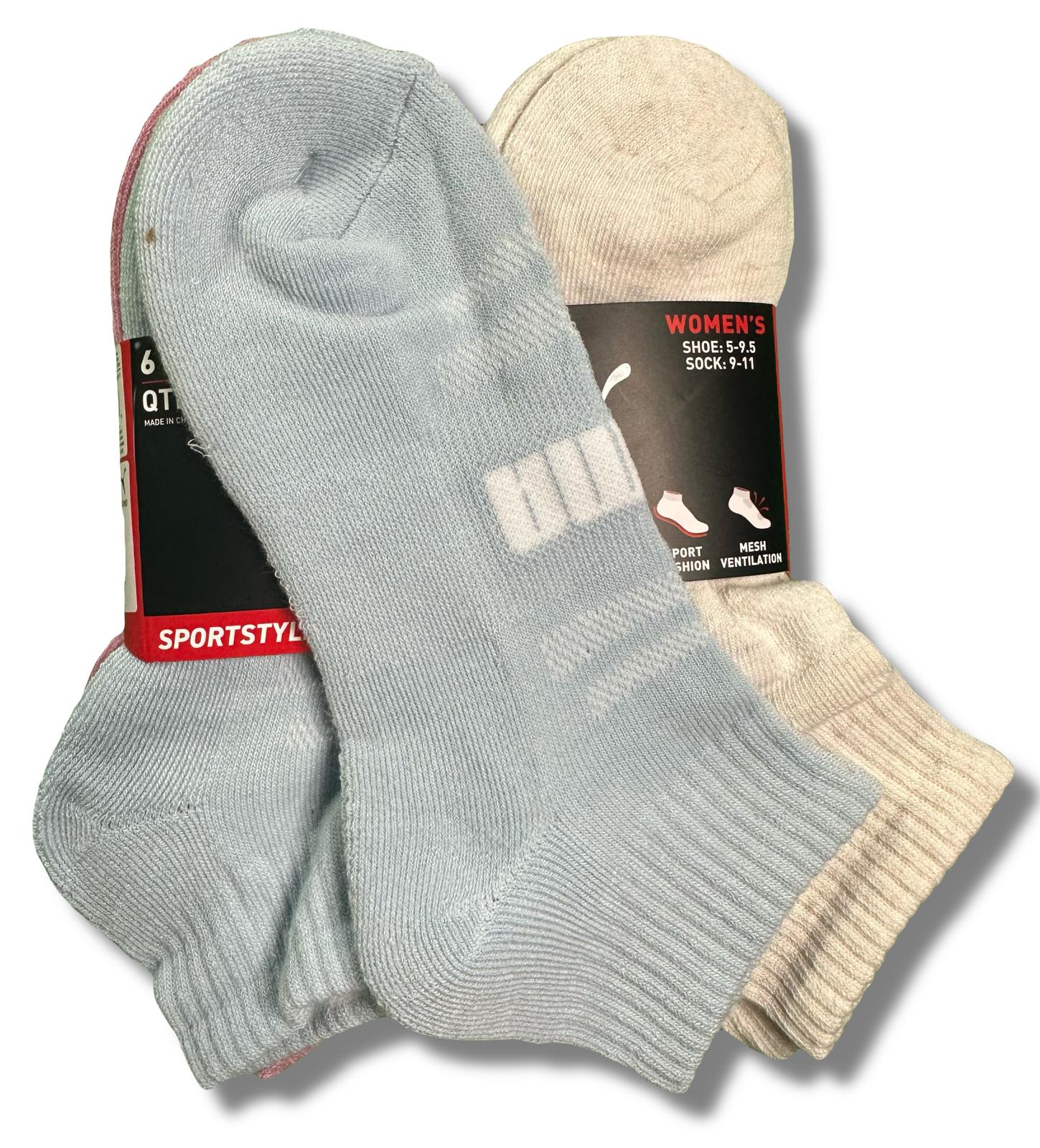 PUMA SOCKS WOMEN'S - QUARTER 253 - FERN BLUE CREAM - SHOE SZ 5-9.5 -PACK 6