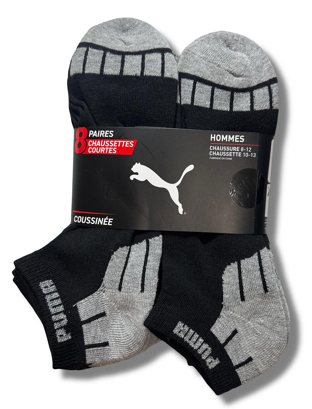 PUMA SOCKS MEN'S - X8 LOW CUT 243 - CUBE BLACK - LARGE (10-13)- PACK 8