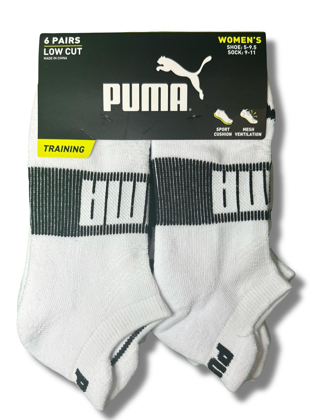 PUMA SOCKS WOMEN'S - LOW CUT 253 - EDGE BLACK WHITE - SHOE SZ 5-9.5 -PACK 6