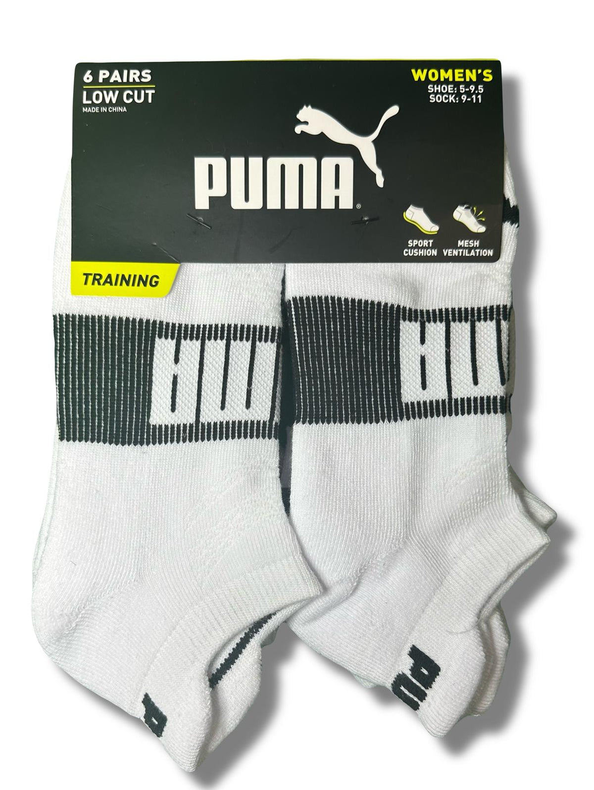 PUMA SOCKS WOMEN'S - LOW CUT 253 - EDGE BLACK WHITE - SHOE SZ 5-9.5 -PACK 6