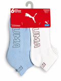 PUMA SOCKS WOMEN'S - QUARTER 263 - SLATE LIGHT BLUE WHITE- SHOE SZ 5-9.5 -PACK 6