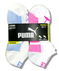 PUMA SOCKS WOMEN'S - LOW CUT 253 - KIRO WHITE BLUE PINK - SHOE SZ 5-9.5 - PACK 6