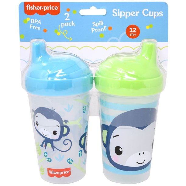BABY SIPPER CUPS 2 PACK - BOYS - MONKEY BLUE - FISHER PRICE