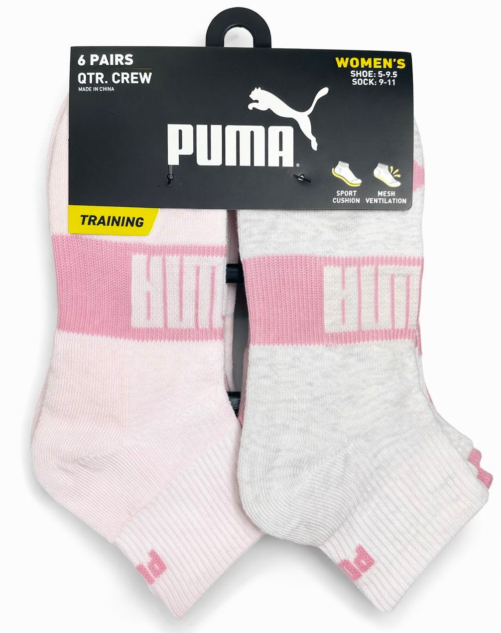 PUMA SOCKS WOMEN'S - QUARTER 263 - EDGE PINK PINK - SHOE SZ 5-9.5 - PACK 6