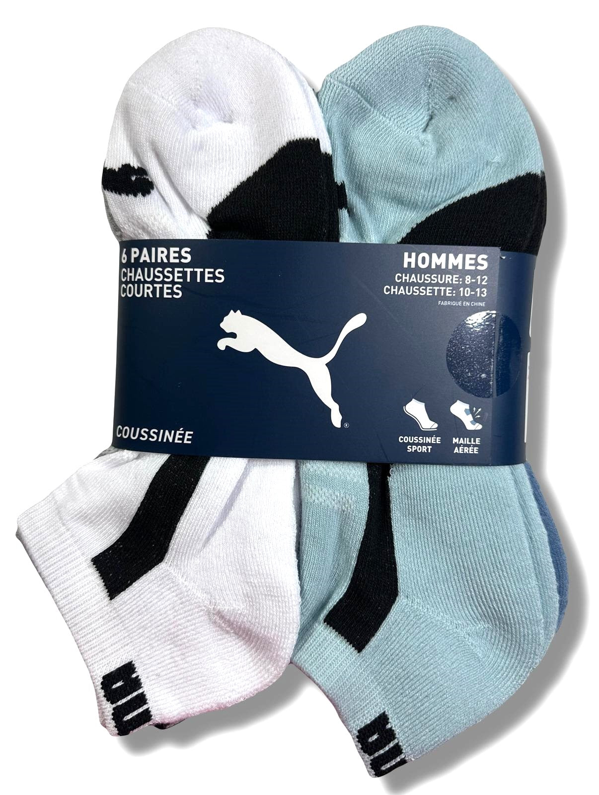 PUMA SOCKS MEN'S - LOW CUT - PIPE 253 - TEAL GREY - LARGE (10-13) PACK 6 XX
