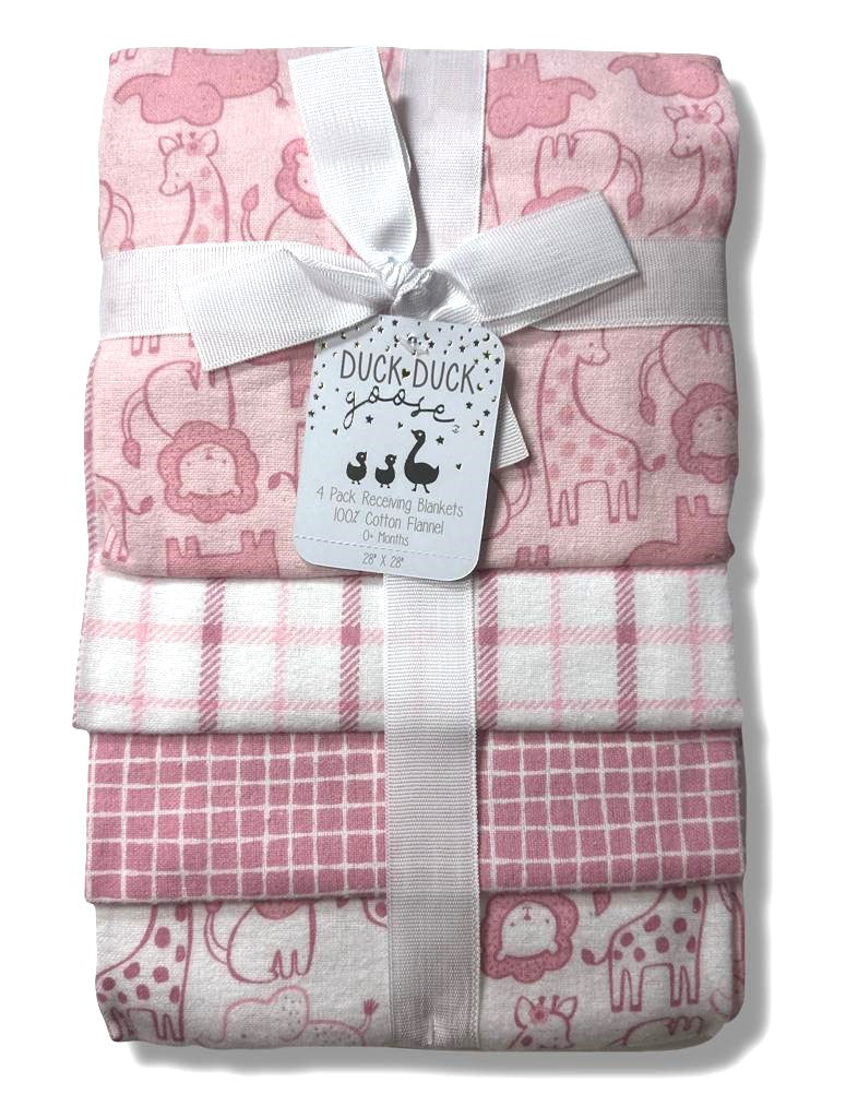 RECEIVING X4 - DUCK DUCK GIRLS 223- LION ELEPHANT - BLANKETS COTTON 4 PACK BABY