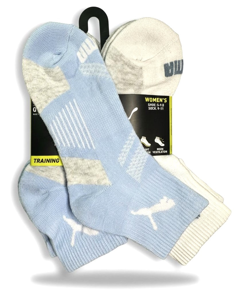 PUMA SOCKS WOMEN'S - QUARTER 263 - EVEN LIGHT BLUE WHITE- SHOE SZ 5-9.5 - PACK 6