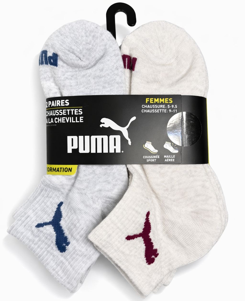 PUMA SOCKS WOMEN'S - QUARTER 263 - EVEN WINE CREAM - SHOE SZ 5-9.5 - PACK 6
