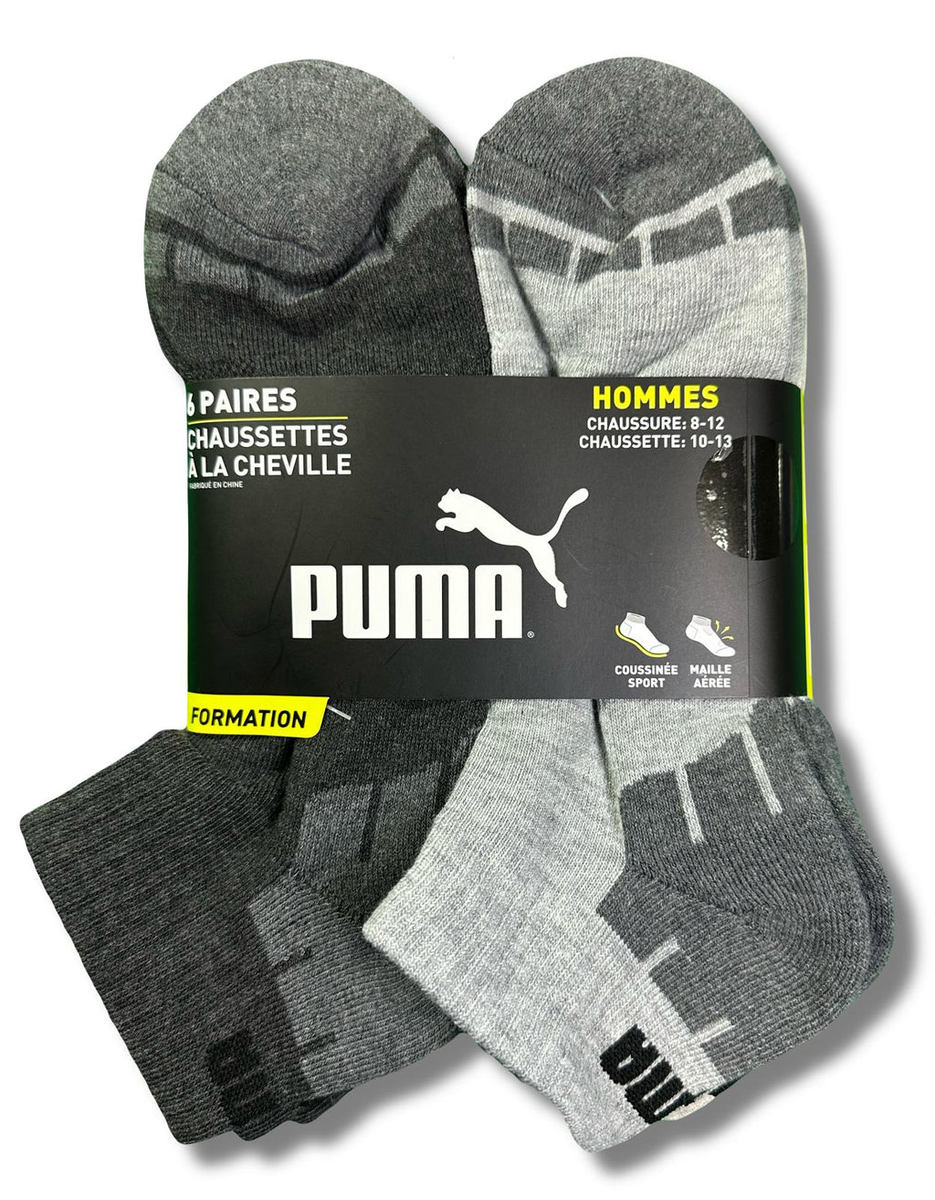 PUMA SOCKS MEN'S - QUARTER CUT - CUBE 253 - SAND GREY - LARGE PACK 6 XX