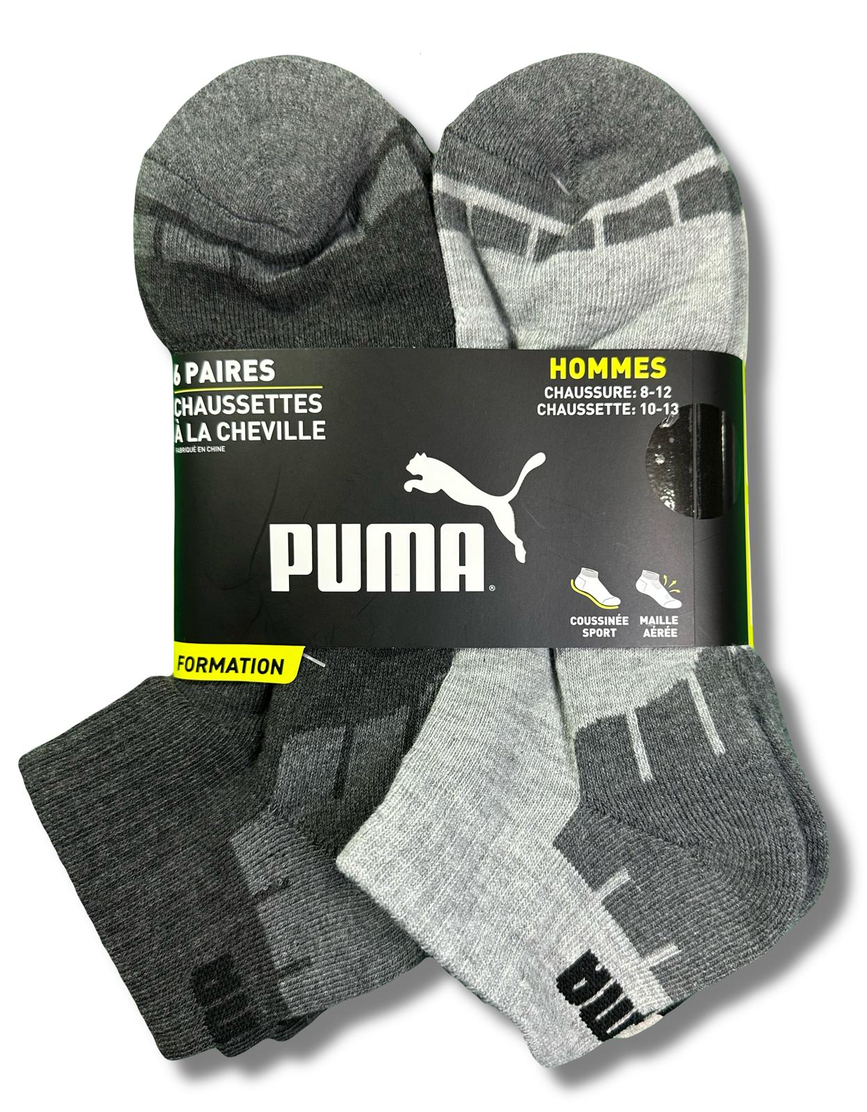 PUMA SOCKS MEN'S - QUARTER CUT - CUBE 253 - SAND GREY - LARGE PACK 6 XX