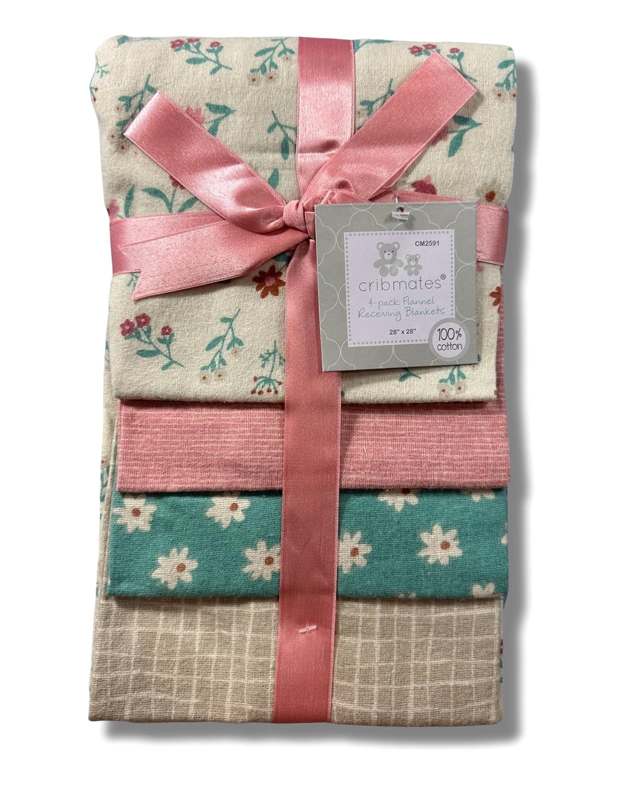 RECEIVING X4 - CRIBMATES GIRLS 243- FLOWERS TEAL - BLANKETS COTTON 4 PACK BABY
