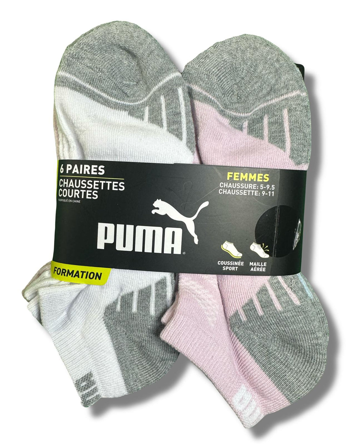 PUMA SOCKS WOMEN'S - LOW CUT 253 - ASHY BLUE PINK - SHOE SZ 5-9.5 - PACK 6